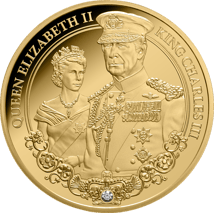 1 Unze Gold Portraits of Power Elizabeth II. & Charles III. 2025 ( Auflage: 99 | mit Diamant | Polierte Platte)
