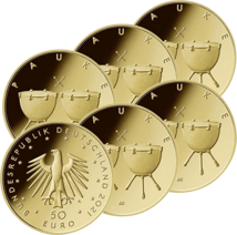 1/4 Unze Gold 50 Euro Pauke 2021 Komplettsatz