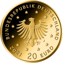 1/8 Unze Gold 20 Euro Schwarzspecht 2021 (Heimische Vögel | Buchstabe: J)