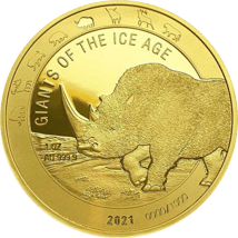1 Unze Gold Giganten der Eiszeit - Wollhaarnashorn 2021 (Auflage: 1.000 | Polierte Platte)