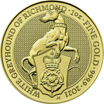 1 Unze Gold The Queen's Beasts The White Greyhound of Richmond 2021