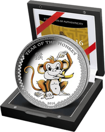 1 Unze Silber Affe 2016 PP High Relief Motiv coloriert (Auflage: 500 Münzen)