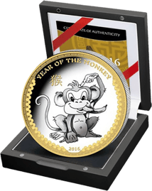 1 Unze Silber Affe 2016 PP High Relief Rand teilvergoldet (Auflage: 1.000 Münzen)