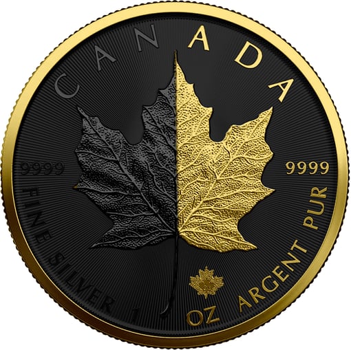 1 Unze Silber Maple Leaf 2023 Ruthenium Split Edition (Auflage 100 teilvergoldet)